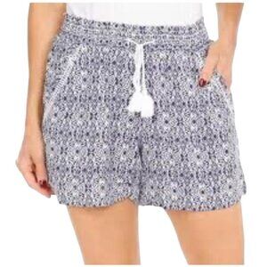 Briggs Linen Blend Boho Tassel Shorts Navy White Large